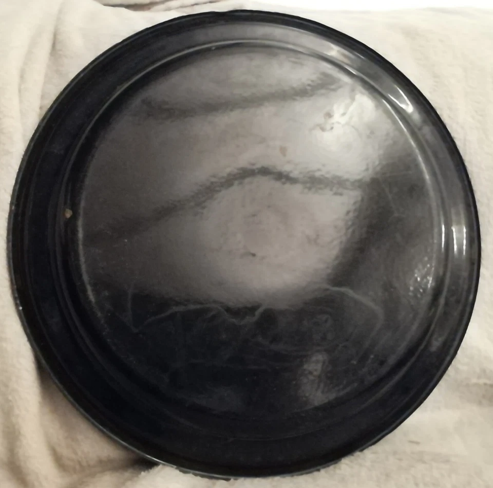 ANCIEN PLAT Rond grande assiette EN TÔLE ÉMAILLÉE Décor Fleurs roses noir - Photo 4/4