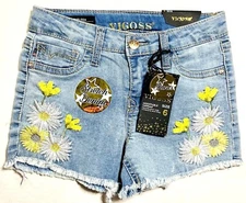 Vigoss Girls Size 4 & 6 Hippie Heaven Blue Cut-Off Adjustable Waist Shorts