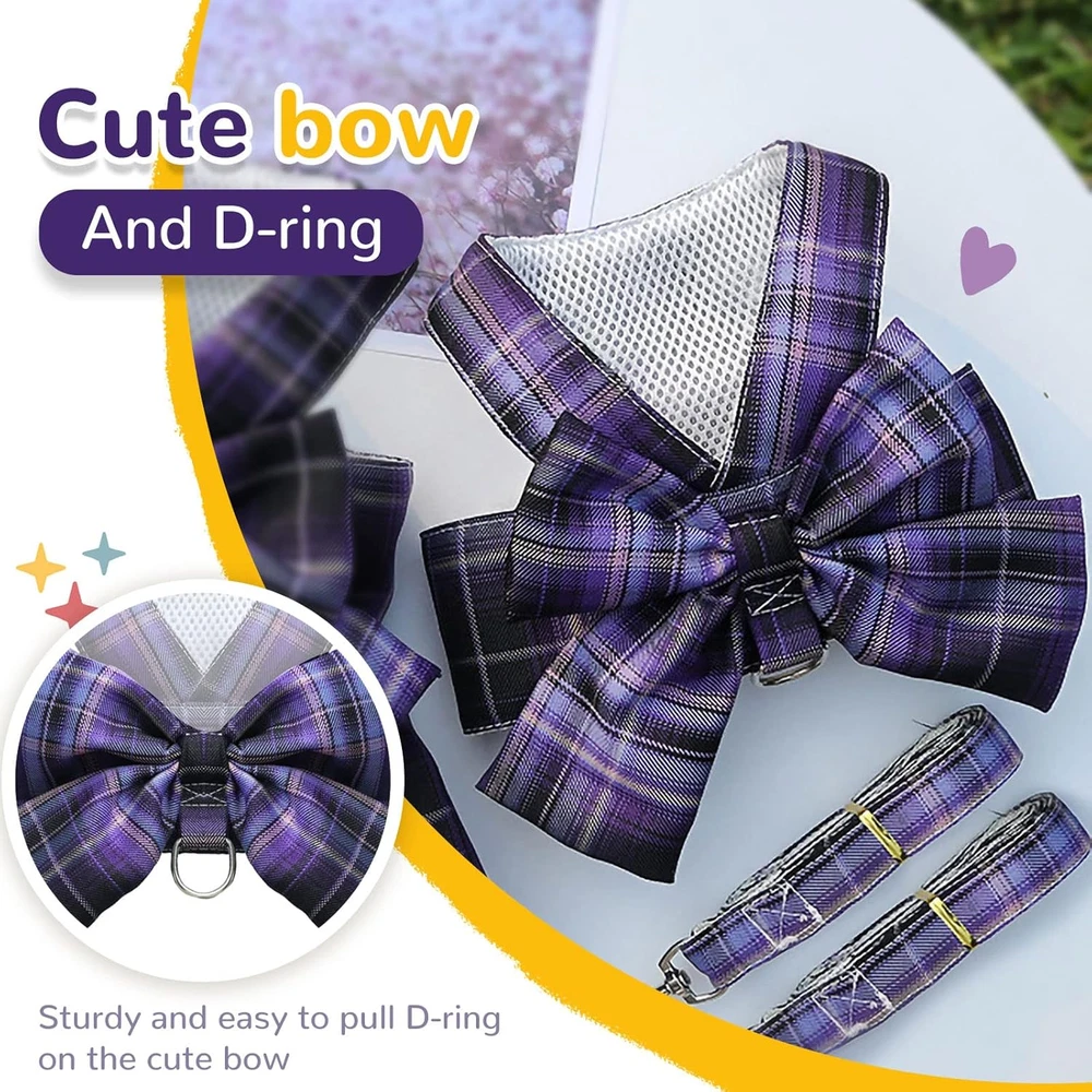 Dog Harness for Small Dogs with Bow Small Harness for Girl Dogs with D-Ring Soft