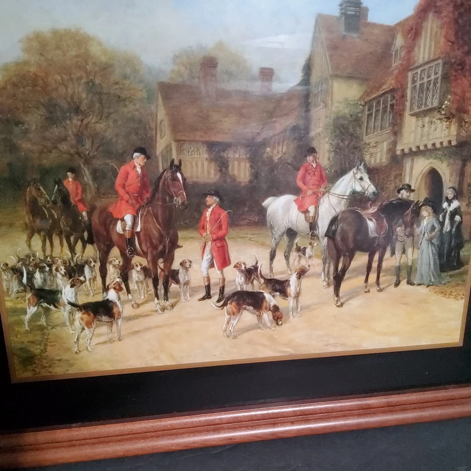 VINTAGE ENGLISH  FOX HUNT SCENE EQUESTRIAN  HOUND HORSE  WOOD SERVING  TRAY - Image 2 of 4
