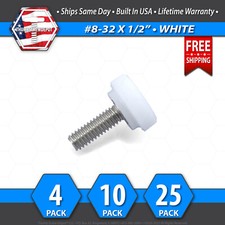  8-32 x 1/2" Thumb Screw Stainless Steel - White Round Knurled Knob - USA