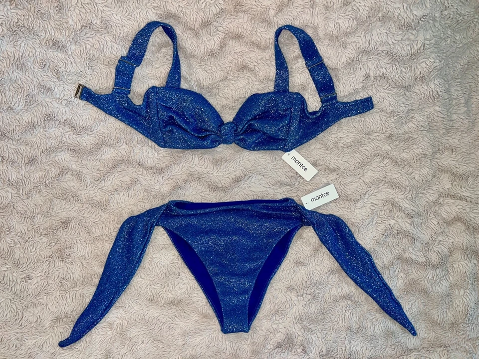 Bikini MONTCE Sky Sparkie Hayden (L) Top y parte inferior de bikini Paula Tie-Up (S) Nuevo con etiquetas Foto 3 de 4