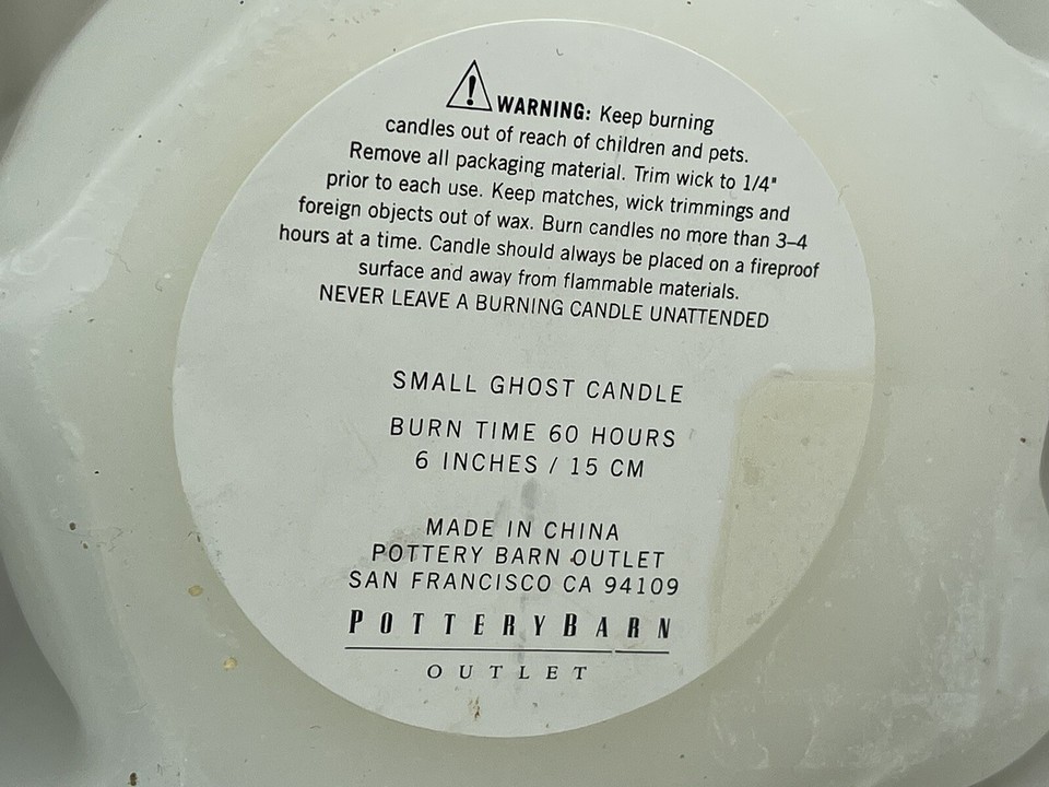 Pottery Barn Halloween Smiling Ghost Candle Set of 2 NEW Unlit 6