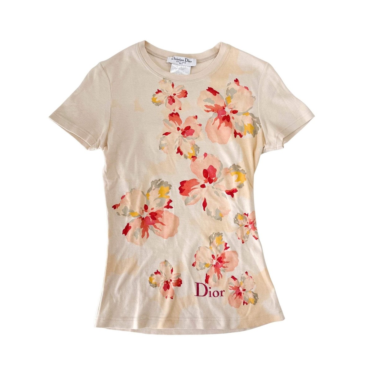 Dior★素敵!Floral Applique Flutter Sleeve T-Shirt DIOR Dior Floral T-Shirt | eBay