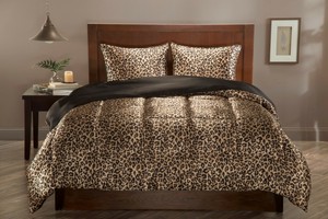 Leopard Black Satin Reversible Comforter Set Sheets Elite Home