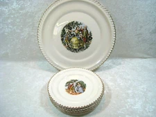 The Harker Pottery Co. Dessert and Cake Plate 22K Gold Trim Colonial Set