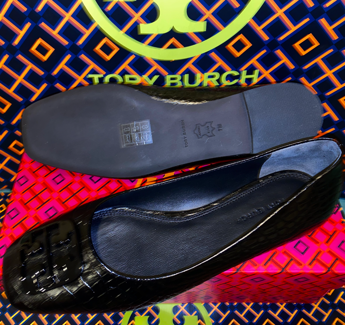 NIB Tory Burch Georgia Croc Embossed Leather Ballet Flat Shoes