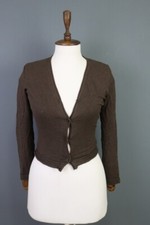 Just Cavalli Brown Knit V-Neck Button Down Cropped Cardigan Sweater Size 40
