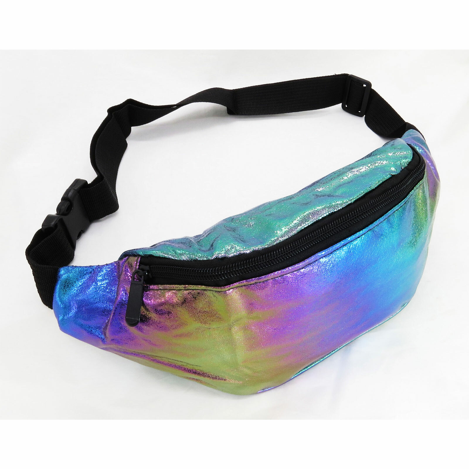 Cracked Foil Fanny Pack Shiny Gold Silver Teal Rainbow Metallic Waist