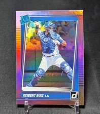 Keibert Ruiz Pink Holo Rated Rookie RC 2021 Donruss Card #52 Los Angeles Dodgers. rookie card picture