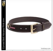 NWT TREDSTEP IRELAND CURVED HAVANA LEATHER BRASS SNAFFLE BITS 1.5” BELT Size 30