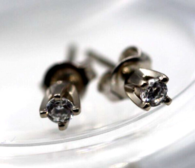 Genuine New 9ct White Gold Claw-set Round small delicate 2mm Cubic Stud Earrings