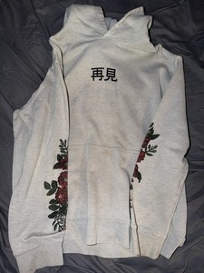 Forever 21 Men's Size Medium Gray  Japanese Themed Hoodie Hooded Sweatshirt B2