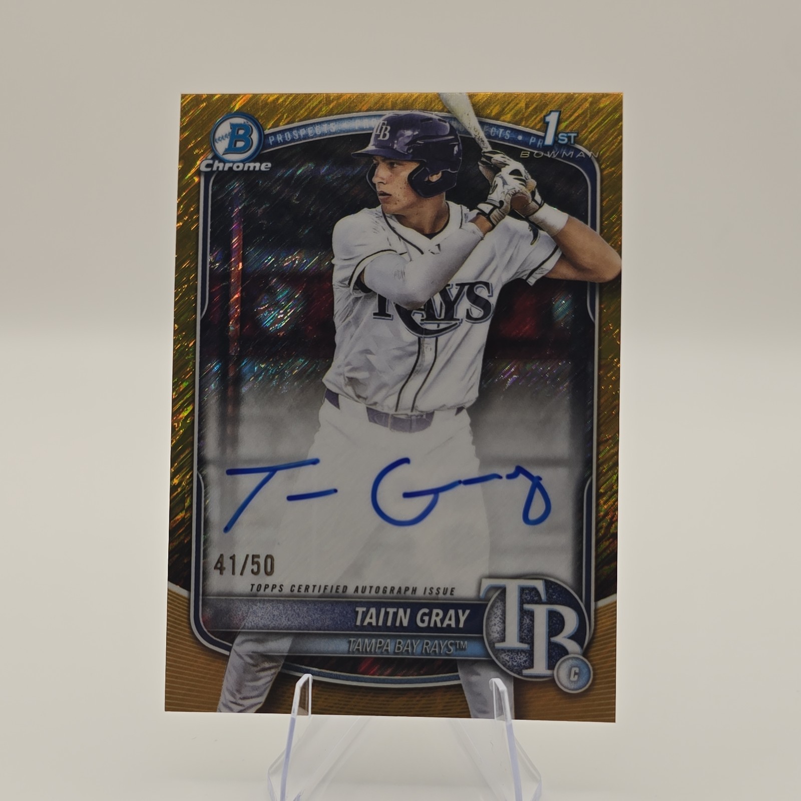 2025 Bowman Chrome Draft Taitn Gray 1st Gold Geometric 41/50 Auto On Card