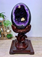 704LB Natural Amethyst Geode Quartz Crystal Mineral Specimen Healing+Stand