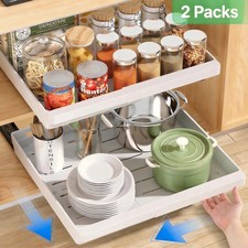 2 Pack Expandable Pull Out Cabinet Organizer, AOKIWO Slide Out Drawers with Adhe