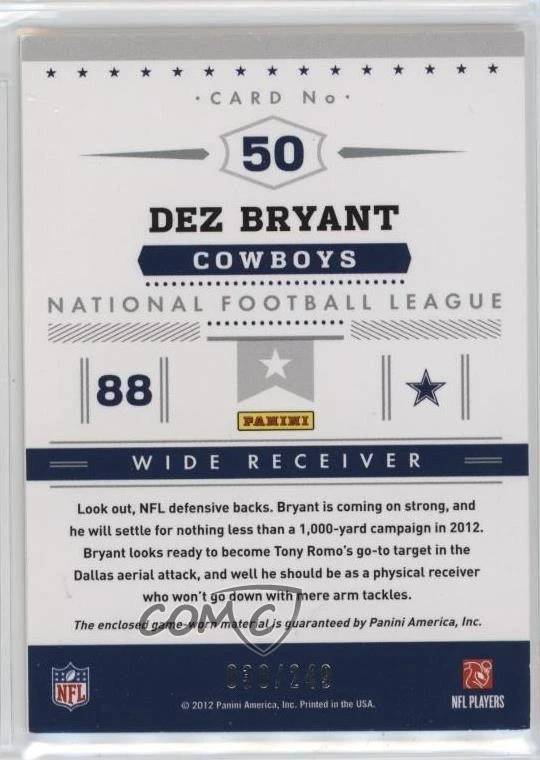 2012 Playoff Prestige Stars of the NFL Materials /249 Dez Bryant #50 - Image 2 of 2