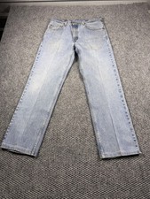 Levis 505 Jeans Mens 34x32 Blue Light Wash Regular Fit Straight Leg Denim Casual