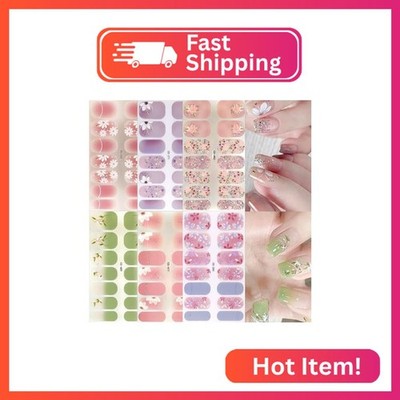 NEWSPIED Spring Gel Nail Strips Stickers 6 Sheets Flowers Gel Nail Stickers Summ