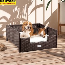 Comfortable Rattan Dog Sofa Bed Indoor Outdoor Easy Clean Durable Design New