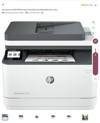 HP LaserJet Pro MFP 3101fdw Laser Printer, Black And White Mobile Print, Copy,