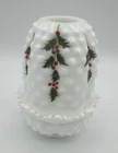 Fenton Milk Glass Fairy Lamp Hobnail VTG Christmas Holly Candle Signed Sticker