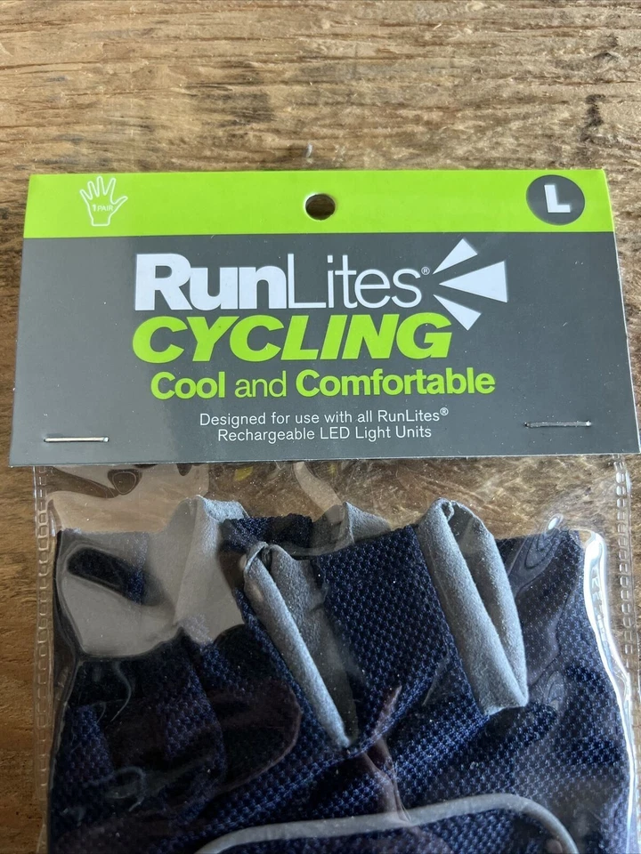 RunLites Cycling Bike Padded Fingerless Light Gloves With Battery Navy Sz Large - Image 2 of 4