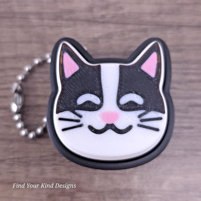 Cat Clicker Sensory Fidget   3D Printed Toy with Keychain Black White