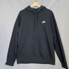 Nike Sportswear Club Men's SzL Pullover Hoodie Black White Swoosh Logo NWOT