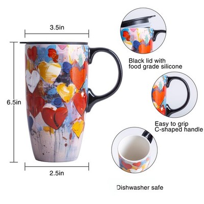 17 OZ Large Ceramic Travel Mug Tall Coffee Mug With Lid Color Box White |  eBay