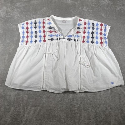 Ariat Top Womens 2XL White Red Blue Billie Tunic Embroidered Lightweight