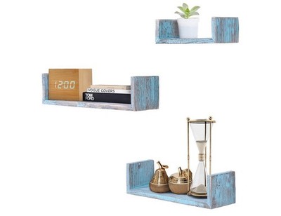 Comfify Rustic Wall Mounted U-Shaped Floating Shelves   Set of 3