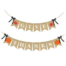 ERKOON Thanksgiving Banner Garland, Give Thanks Bunting for Harvest Party, 