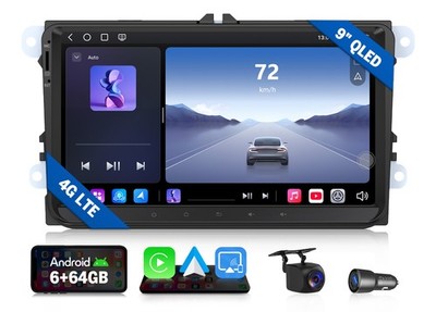 9'' QLED 6+64 Android Auto Car Stereo Apple CarPlay for VW Passat B7 10-14 4G LTE
