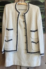 Vintage Tweed Designer Inspired Collarless Jacket Midi Skirt Suit Set 2pc AS IS