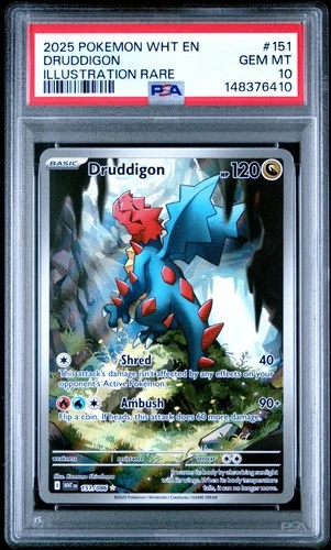 2025 POKEMON WHT EN-WHITE FLARE ILLUSTRATION RARE #151 DRUDDIGON PSA 10
