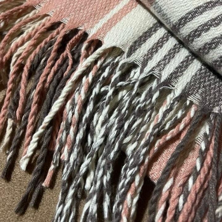 Scarf Plaid Oversized Warm Winter Shawl Wrap Cozy Fringe Blush Beige Gray thumbnail 4