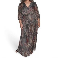 Jessica Howard Side Tuck 3/4 Sleeve Surplice Neck Gown Dress Womens Size 20W NWT
