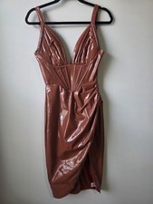 Fashion Nova "Midnight City Latex Midi Dress" Cognac Size S