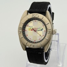 Unisex NASCAR Silver Tone Matte Watch, Black Nylon Band, 38mm, Rotating Bezel