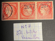 Timbre Classique Cérès N°7 Tête-Bêche x 3 Vermillon Oblitéré (reproduction HD)