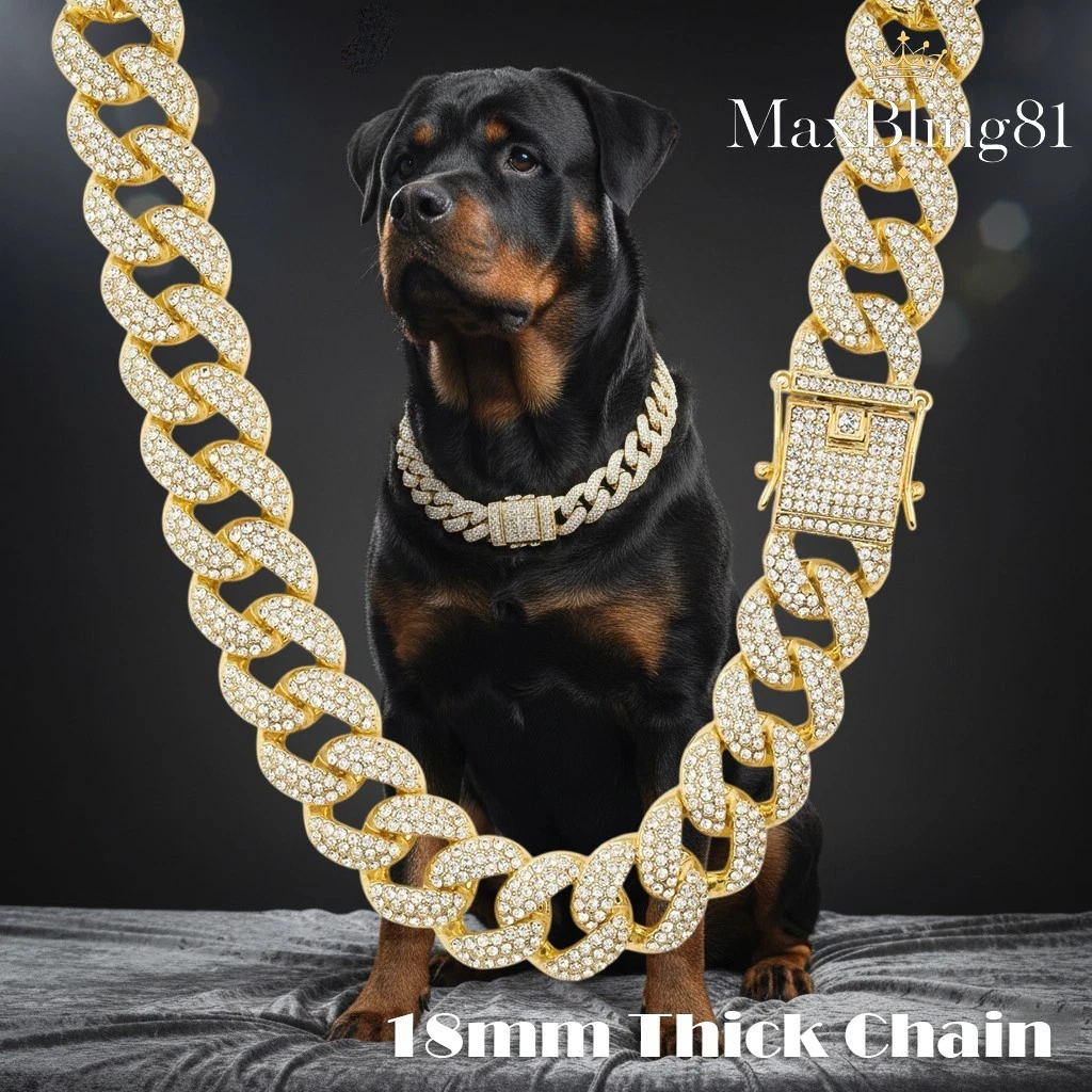 Pet Collar Big Dog CZ Thick Cuban Chain Iced 18mm 18" 20" 24" Bling Necklace
Opens in a new window o