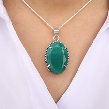 Sakota Mines Emerald Stone Silver Pendant 925 Sterling Silver Handmade Jewelry