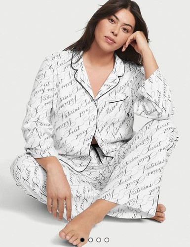 Victoria's Secret Langarm Pyjama Set weiß schwarz Schrift Damen Medium kurz