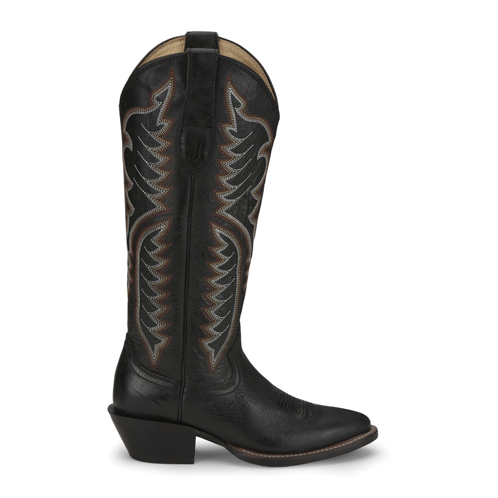 Джастин Бутс Эвелин 15-дюймовое вышитое ковбойское женское черное платье с круглым носком Boo