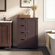 Brown Bathroom Cabinet w/4 Drawers 1 Cupboard Versatile Cabinet for Storage Use