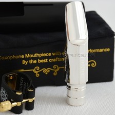 Professional Silver Plated Tenor Saxophone Matal Mouthpiece Leather Ligature 7#