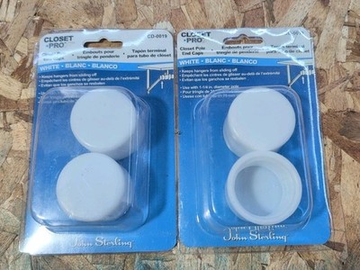 2Pk Lot, John Sterling CD0019 Closet Pro Closet Pole End Caps White 4 Total -NEW
