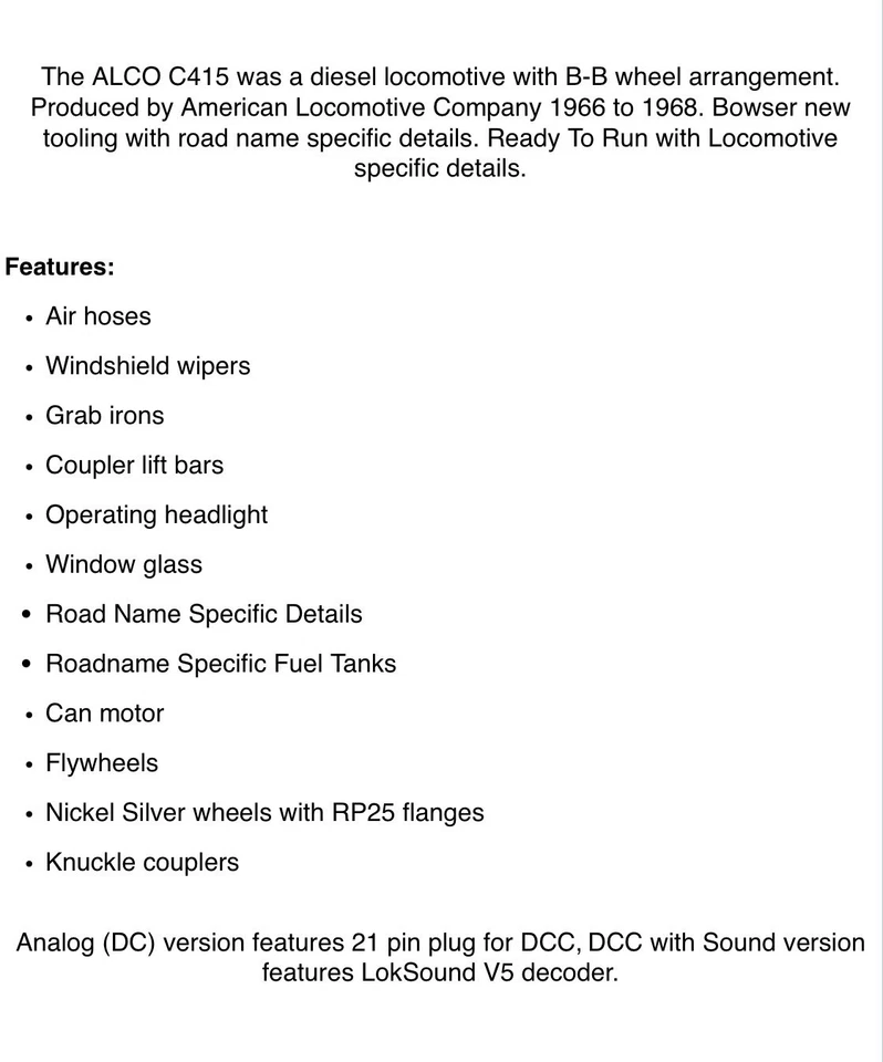 Bowser English's 60546 HO Scale ALCo C-415 DC/DCC READY Burlington Northern 4011 - image 4 of 4