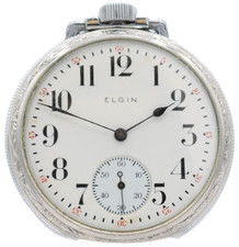 Antique 16 Size Elgin 7 Jewel Mechanical Pocket Watch 291 Chrome Plated Runs